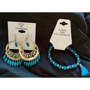 Gold & Teal Earrings/Bracelet Set